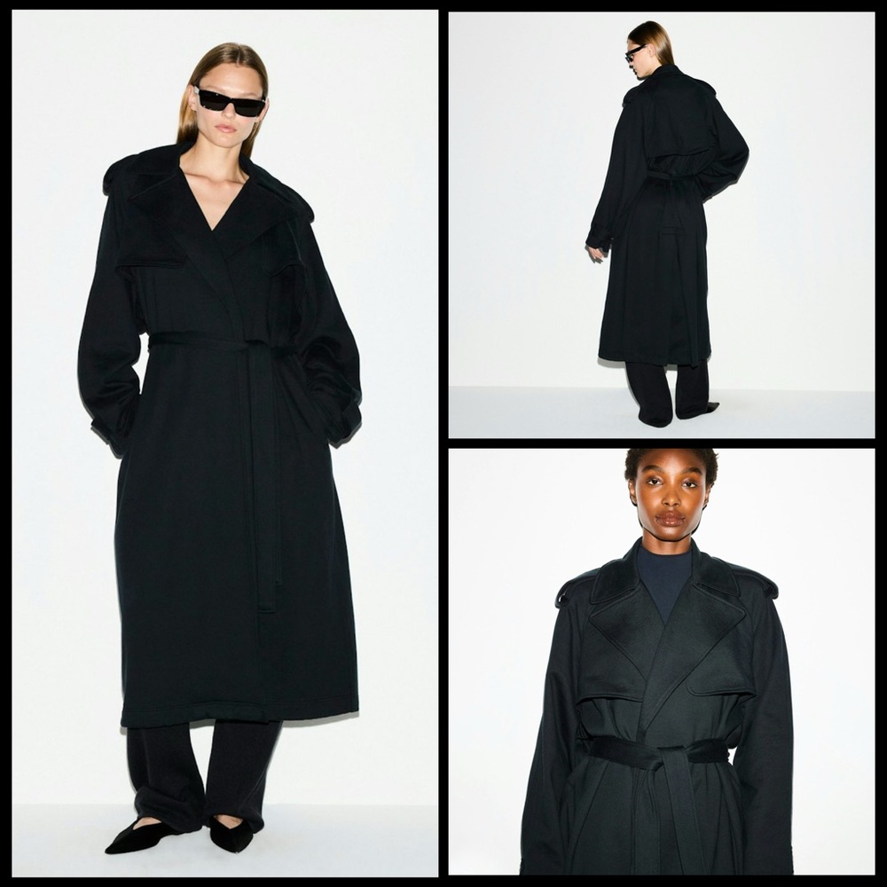 Skims Boyfriend Fleece Oversized Trench Coat Washed Onyx